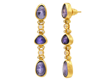 GURHAN, GURHAN Elements Gold Iolite Long Drop Earrings, Amorphous Shaped Stones