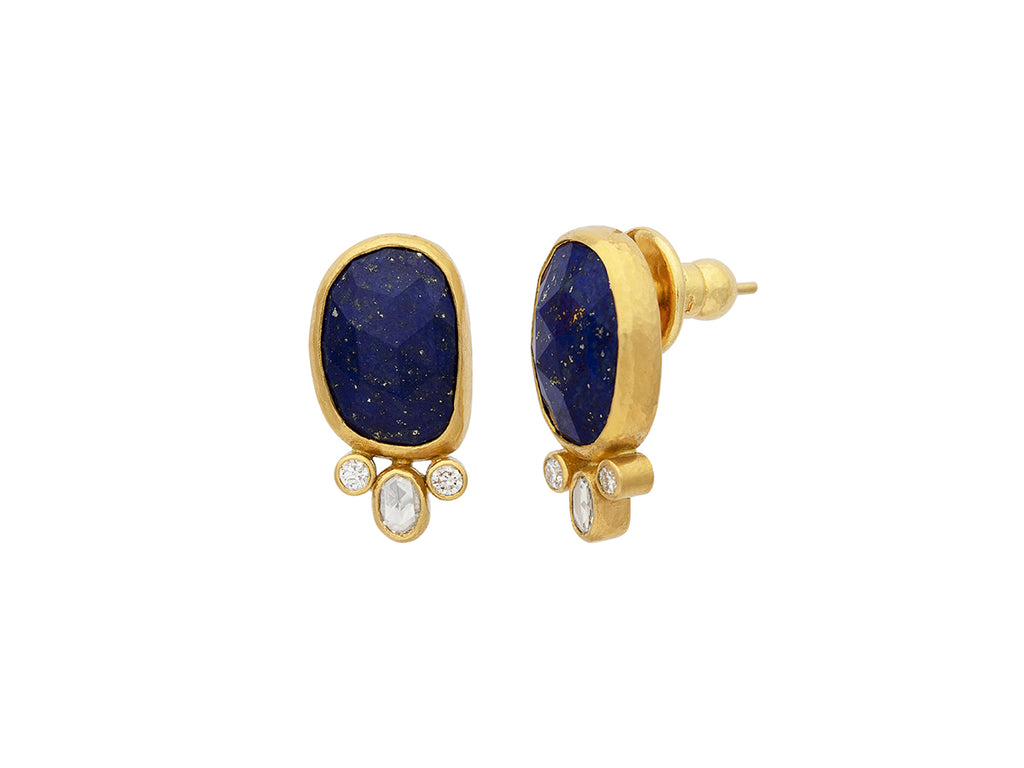 GURHAN, GURHAN Elements Gold Post Stud Earrings, 15x11mm Amorphous, with Lapis and Diamond