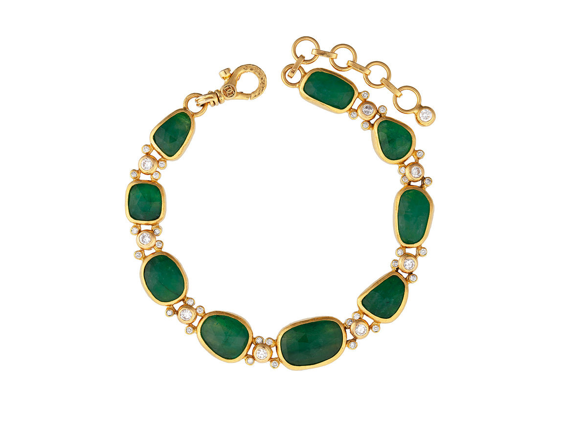 GURHAN, GURHAN Elements Gold Single-Strand Link Bracelet, Mixed Amorphous Shapes, Emerald and Diamond