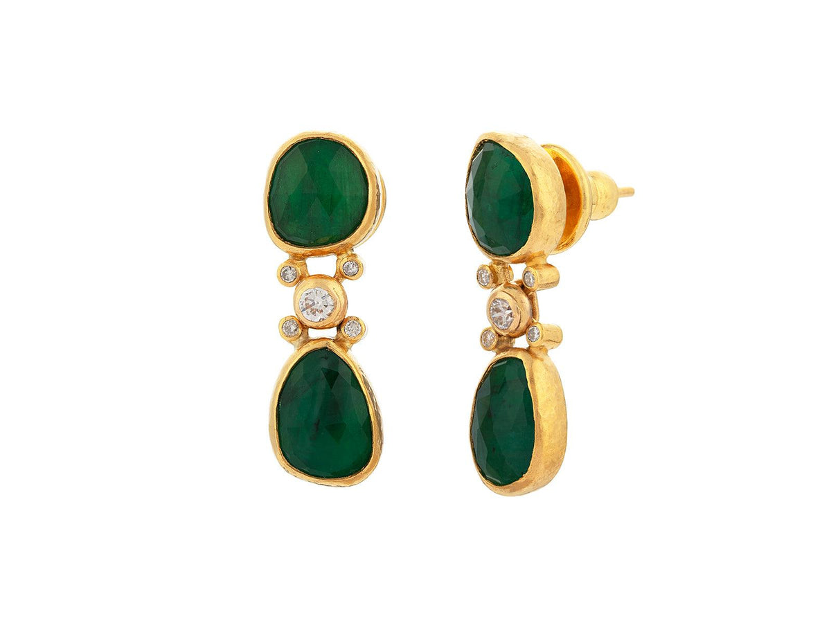GURHAN, GURHAN Elements Gold Single Drop Earrings, Mixed Amorphous Shapes, Emerald and Diamond