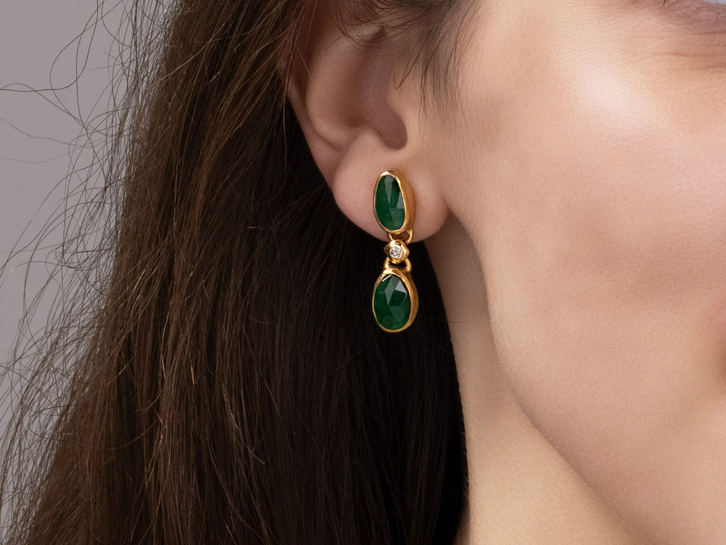 GURHAN, GURHAN Elements Gold Emerald Single Drop Earrings, Mixed Amorphous Shapes