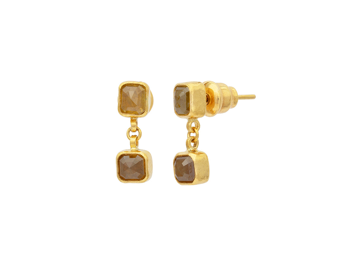 GURHAN, GURHAN Elements Gold Single Drop Earrings, 5mm Square on Post Top, Diamond