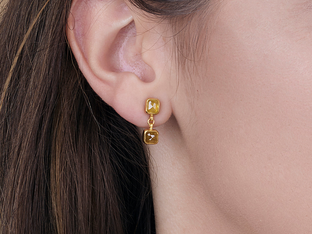 GURHAN, GURHAN Elements Gold Single Drop Earrings, 5mm Square on Post Top, Diamond