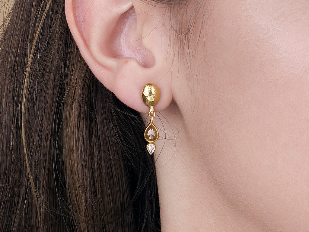 GURHAN, GURHAN Elements Gold Single Drop Earrings, 6x5mm Teardrop on Post Top, Diamond