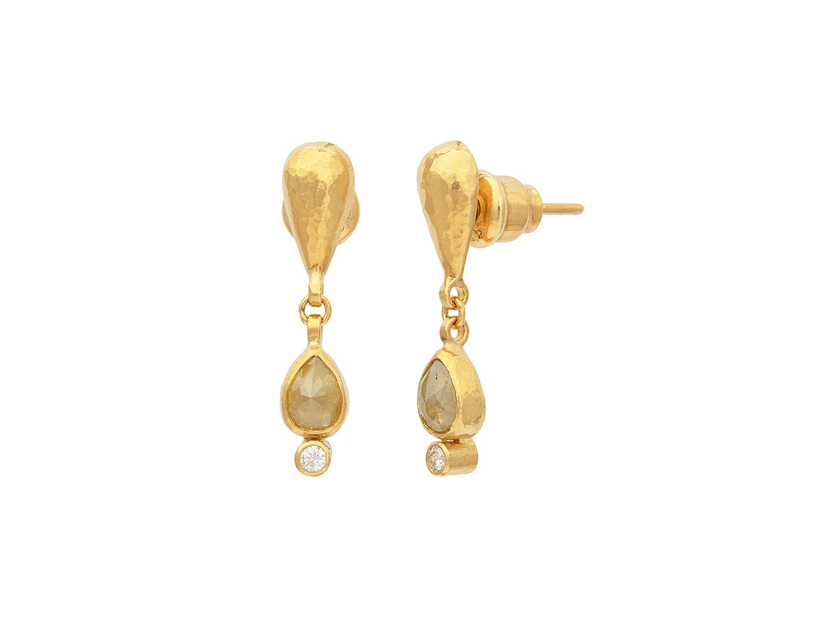 GURHAN, GURHAN Elements Gold Single Drop Earrings, 6x4mm Teardrop on Post Top, Diamond