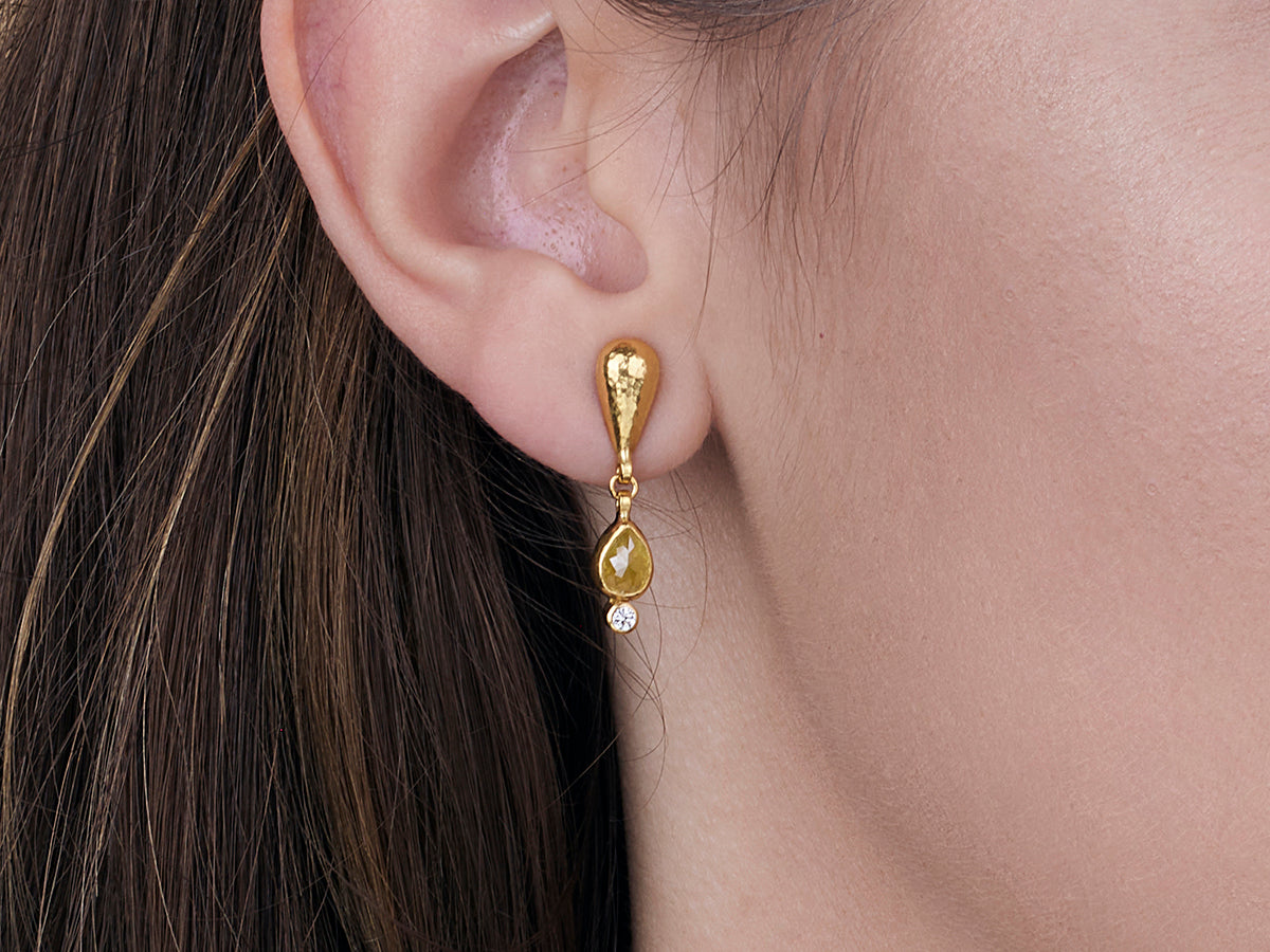 GURHAN, GURHAN Elements Gold Single Drop Earrings, 6x4mm Teardrop on Post Top, Diamond