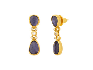 GURHAN, GURHAN Elements Gold Iolite Single Drop Earrings, Double Amorphous Shapes