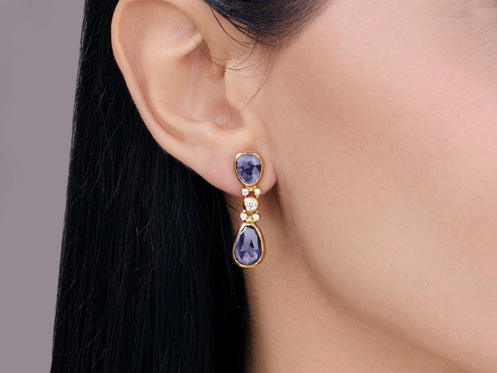 GURHAN, GURHAN Elements Gold Iolite Single Drop Earrings, Double Amorphous Shapes