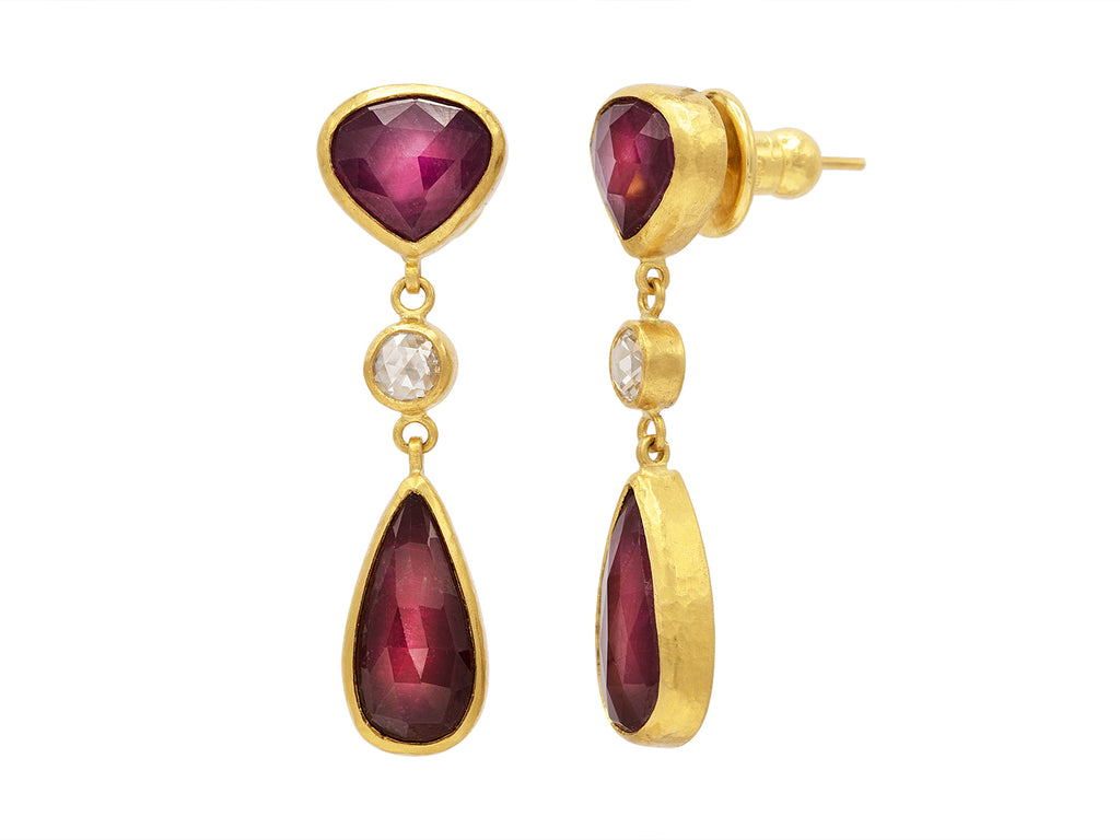 GURHAN, GURHAN Elements Gold Ruby Single Drop Earrings, Double Teardrop