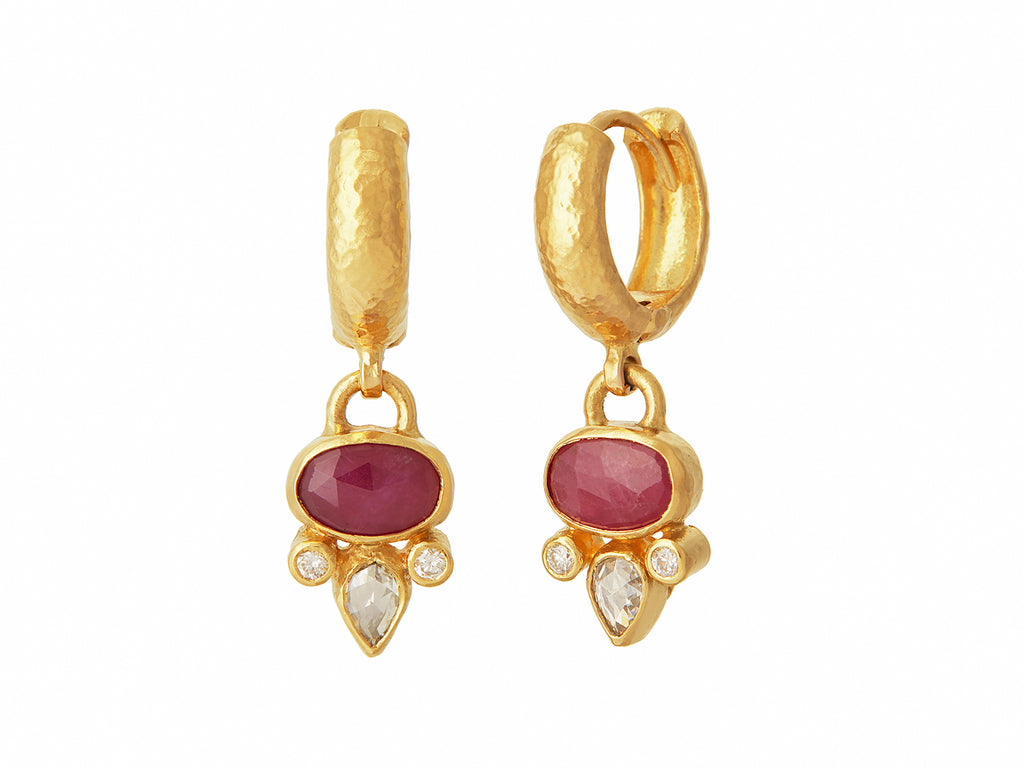 GURHAN, GURHAN Elements Gold Ruby Single Drop Earrings, Stone Cluster on Round Huggie