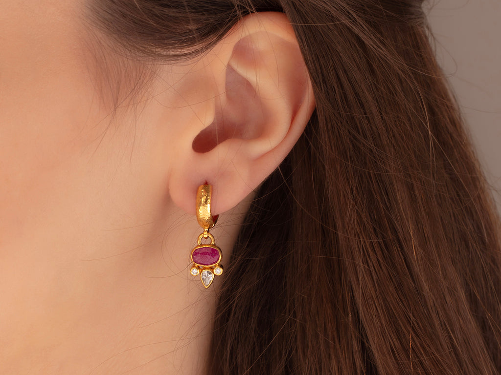 GURHAN, GURHAN Elements Gold Ruby Single Drop Earrings, Stone Cluster on Round Huggie