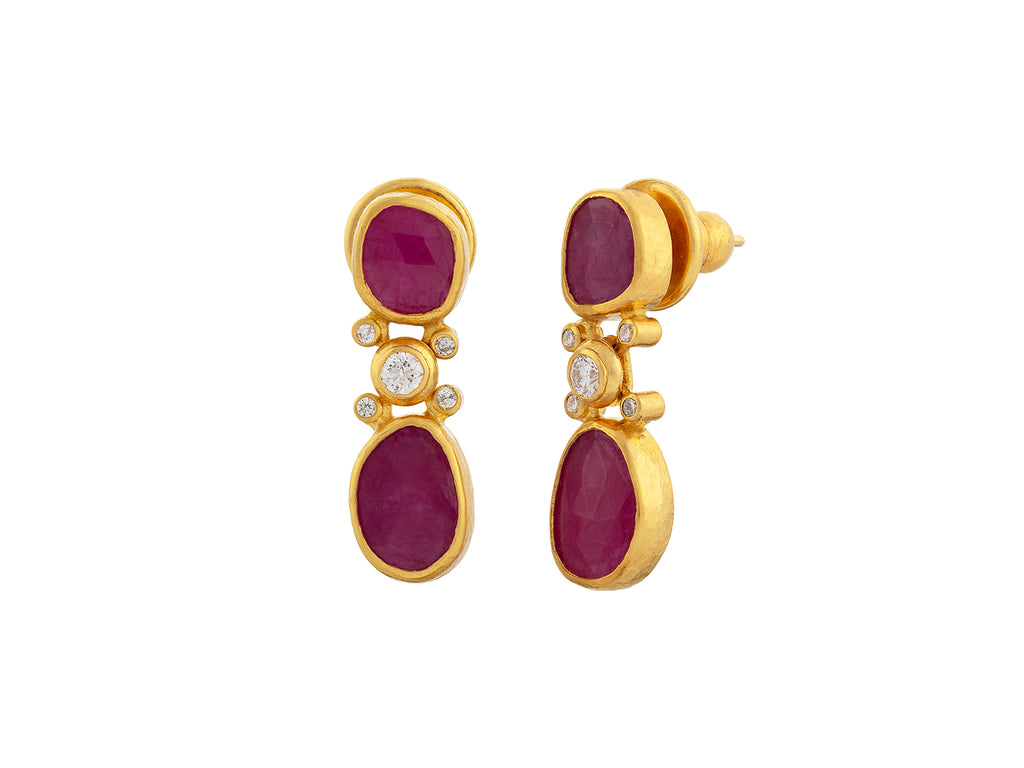 GURHAN, GURHAN Elements Gold Ruby Single Drop Earrings, Mixed Amorphous Shapes