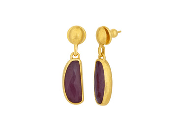 GURHAN, GURHAN Elements Gold Ruby Single Drop Earrings, 20x9mm Amorphous on Post Top