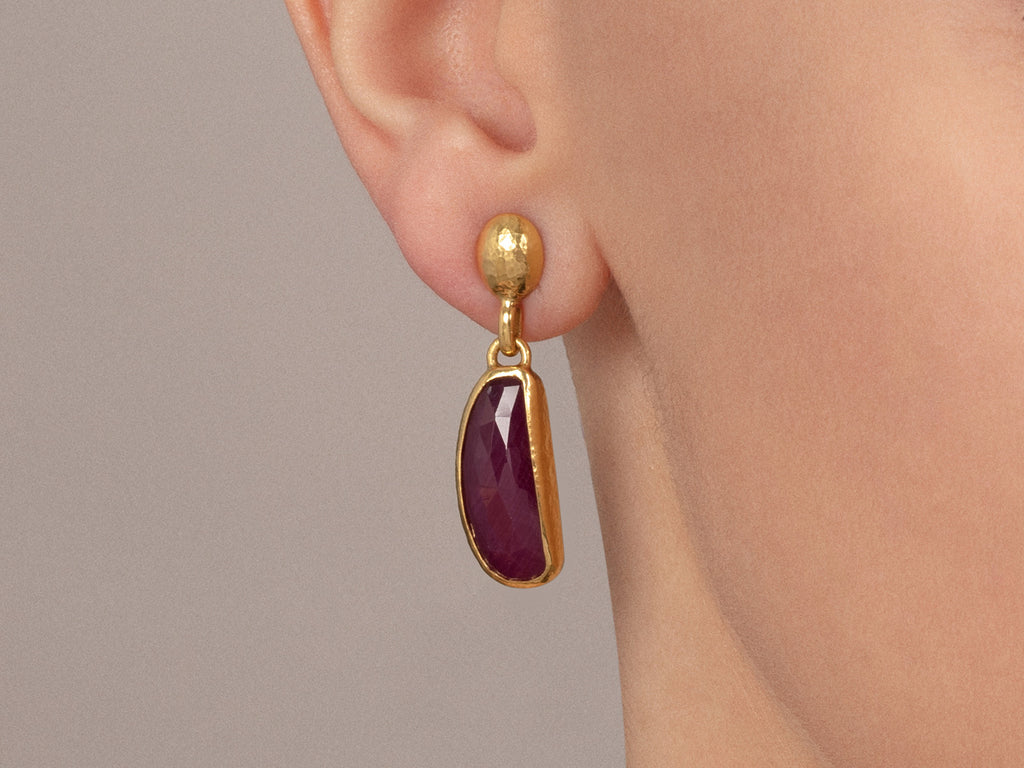 GURHAN, GURHAN Elements Gold Ruby Single Drop Earrings, 20x9mm Amorphous on Post Top