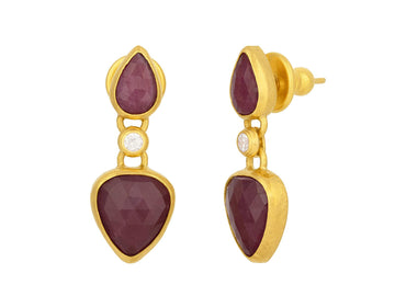 GURHAN, GURHAN Elements Gold Ruby Single Drop Earrings, Double Teardrop