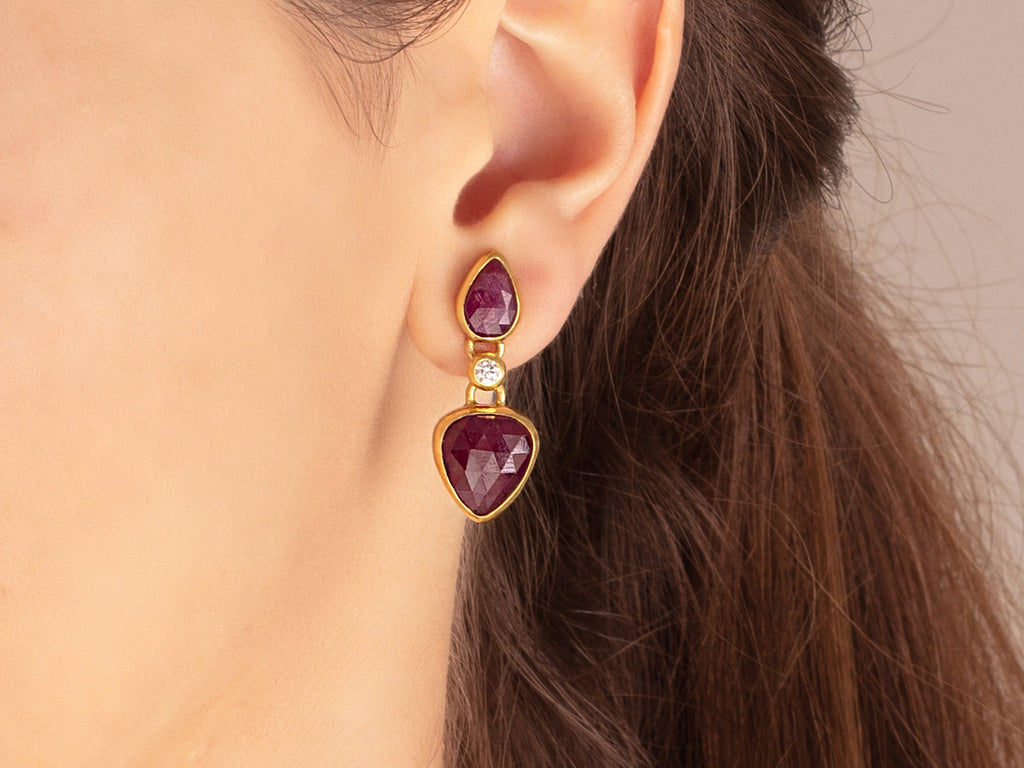 GURHAN, GURHAN Elements Gold Ruby Single Drop Earrings, Double Teardrop