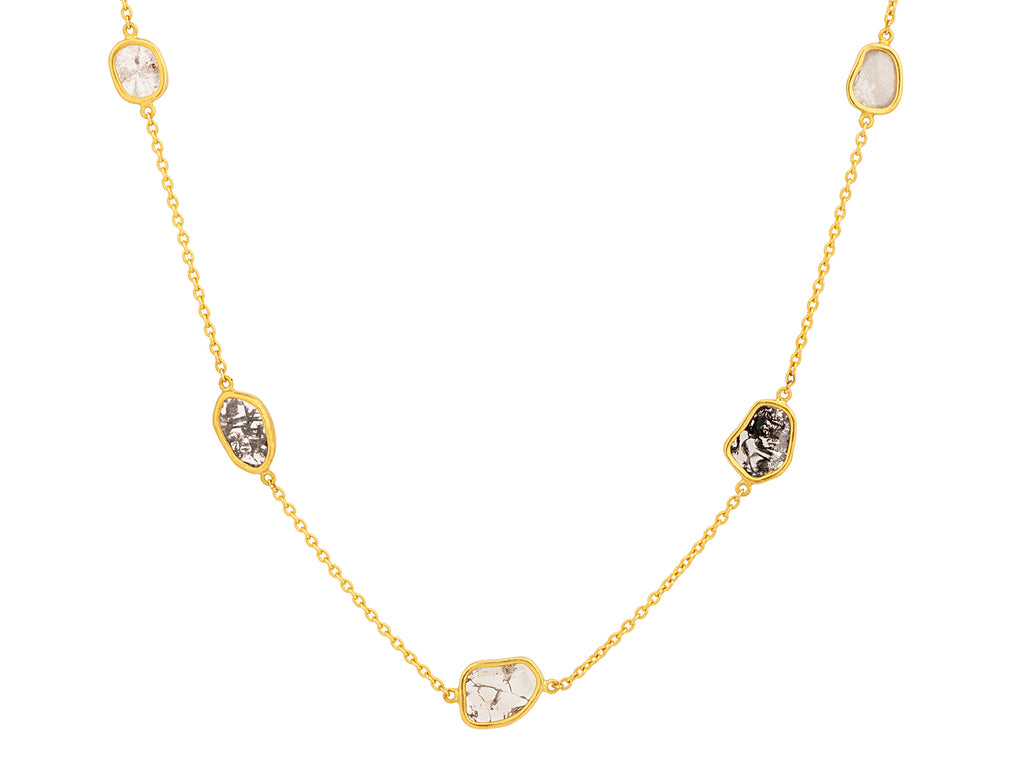 GURHAN, GURHAN Elements Gold Diamond Station Short Necklace, Mixed Amorphous Shapes on Light Chain