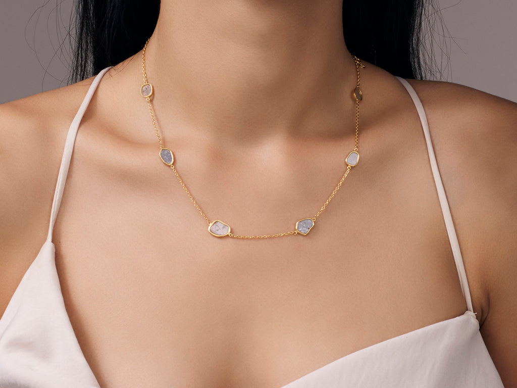 GURHAN, GURHAN Elements Gold Diamond Station Short Necklace, Mixed Amorphous Shapes on Light Chain