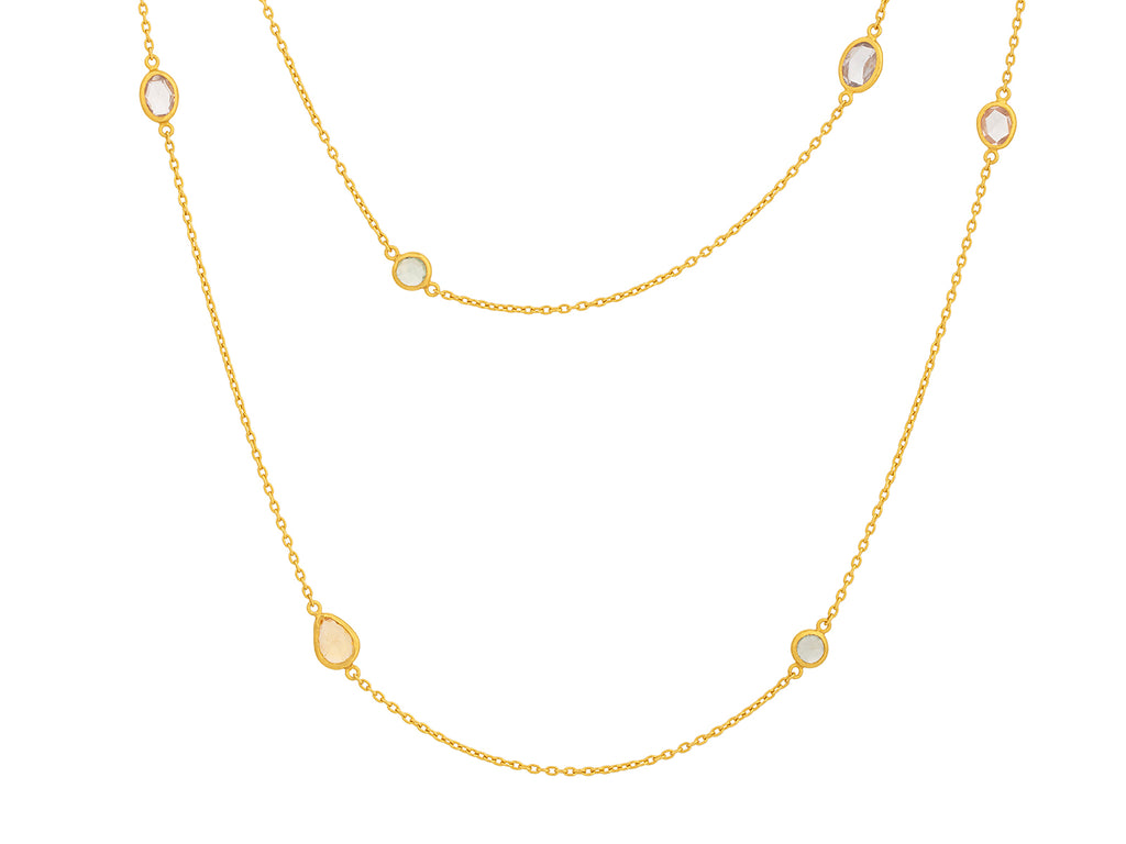 GURHAN, GURHAN Elements Gold Sapphire Station Long Necklace, Thin Chain