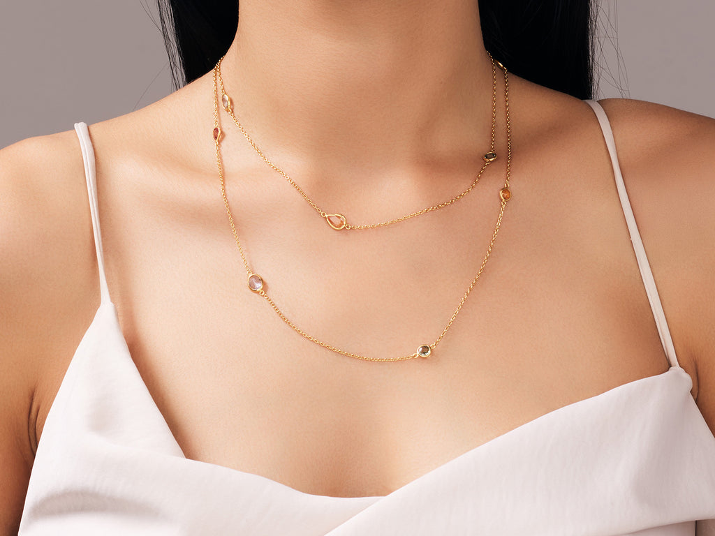 GURHAN, GURHAN Elements Gold Sapphire Station Long Necklace, Thin Chain