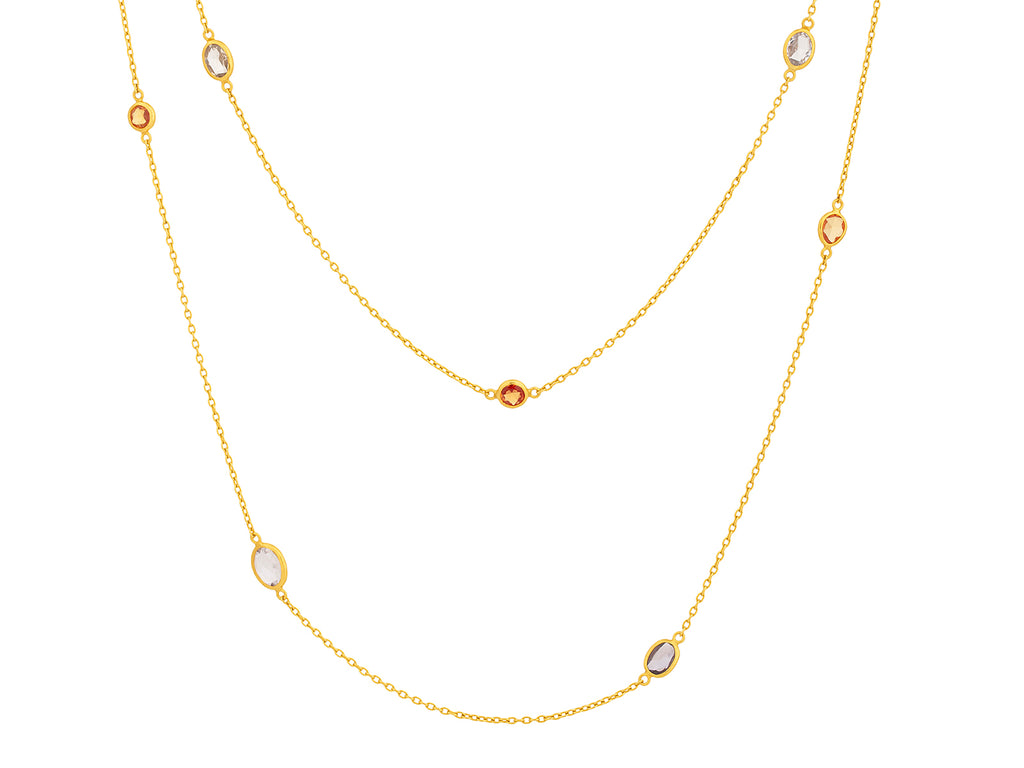 GURHAN, GURHAN Elements Gold Sapphire Station Long Necklace, Mixed-Shaped Stones