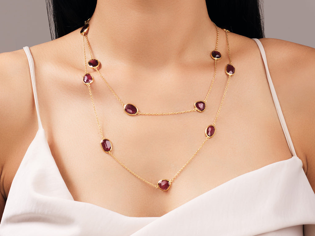 GURHAN, GURHAN Elements Gold Garnet Station Long Necklace, Mixed-Sized Stones