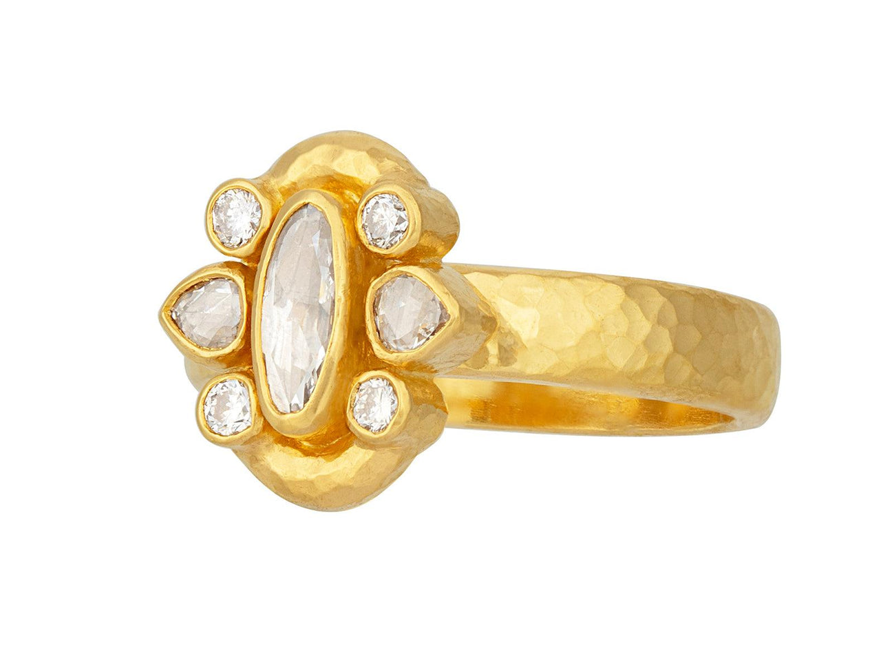GURHAN, GURHAN Elements Gold Diamond Cocktail Ring, 7x3mm Center Oval