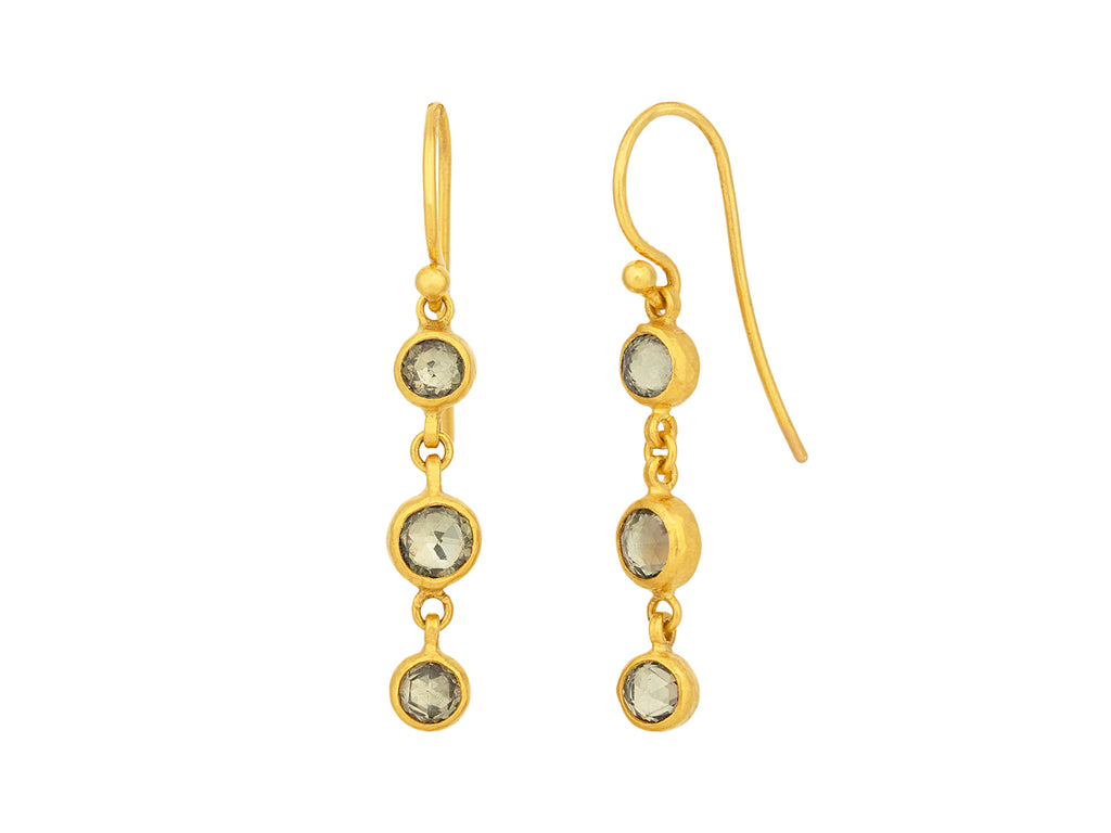 GURHAN, GURHAN Elements Gold Sapphire Triple Drop Earrings, Round Rosecut Stones on Wire Hook