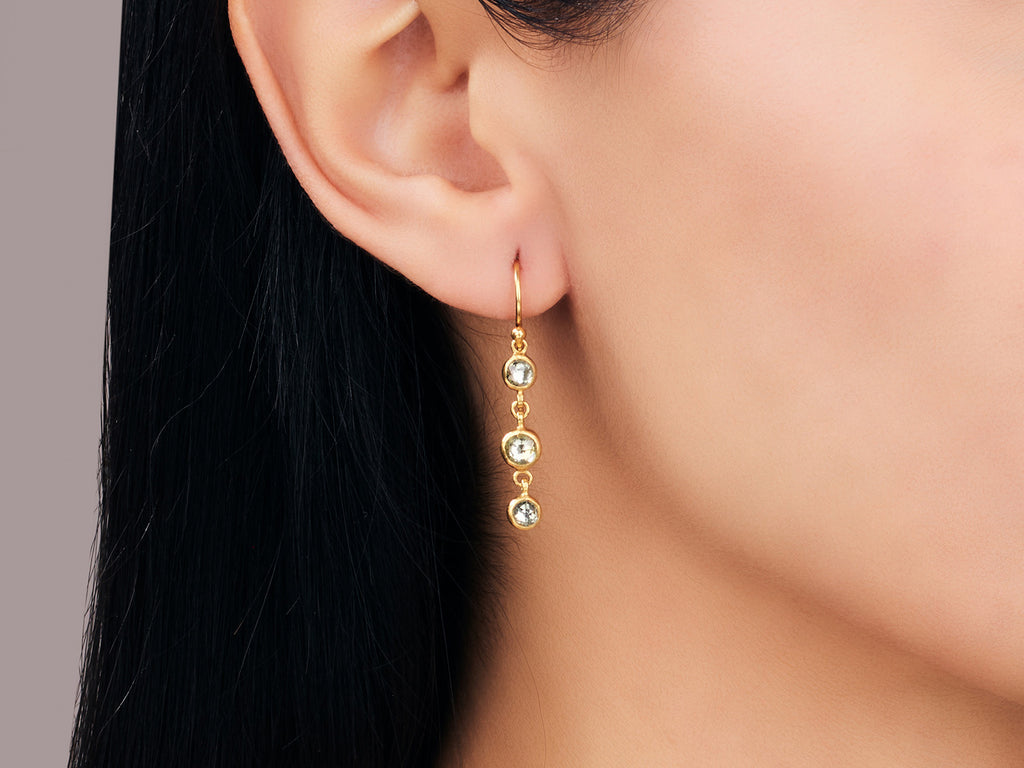 GURHAN, GURHAN Elements Gold Sapphire Triple Drop Earrings, Round Rosecut Stones on Wire Hook