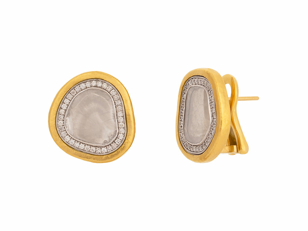 GURHAN, GURHAN Elements Gold Diamond Stud Earrings, Amorphous Slice set in Pave Frame