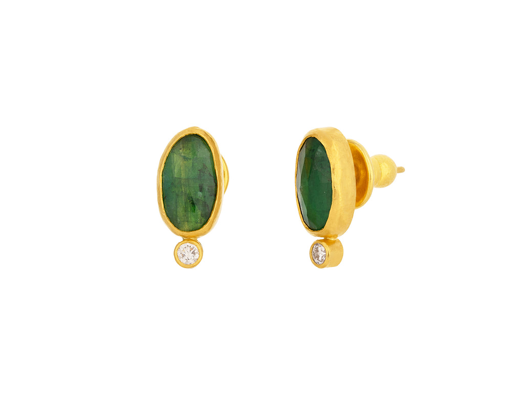 GURHAN, GURHAN Elements Gold Emerald Stud Earrings, 13x8mm Amorphous Shape