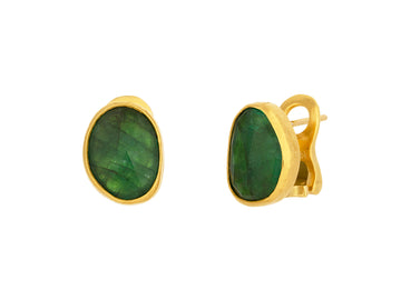 GURHAN, GURHAN Elements Gold Emerald Stud Earrings, 13x10mm Amorphous Shape