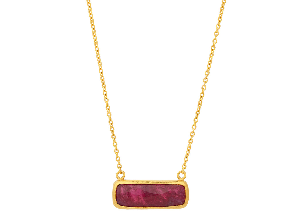 GURHAN, GURHAN Elements Gold Ruby Pendant Necklace, 18x8mm Rectangle