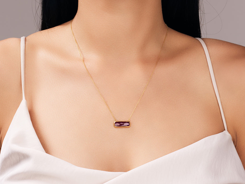 GURHAN, GURHAN Elements Gold Ruby Pendant Necklace, 18x8mm Rectangle