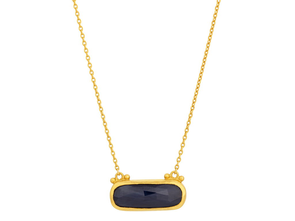 GURHAN, GURHAN Elements Gold Sapphire Pendant Necklace, 19x7mm Rectangle