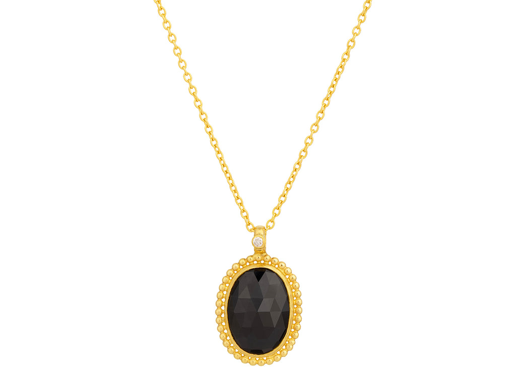 GURHAN, GURHAN Elements Gold Sapphire Pendant Necklace, 16x12mm Oval set in Granulated Frame