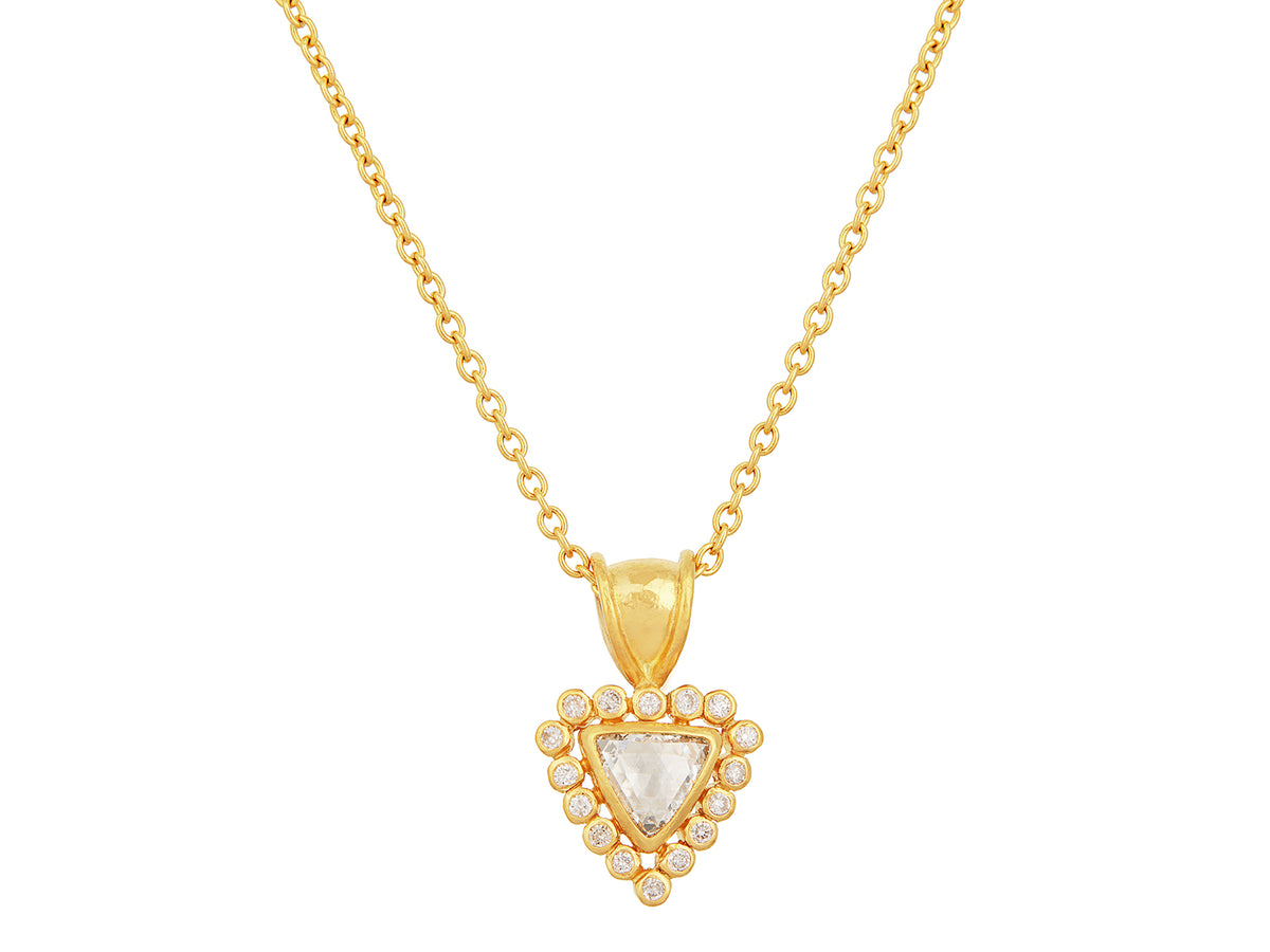 GURHAN, GURHAN Elements Gold Pendant Necklace, 7x6mm Triangle set in Diamond Frame, Rosecut Diamond