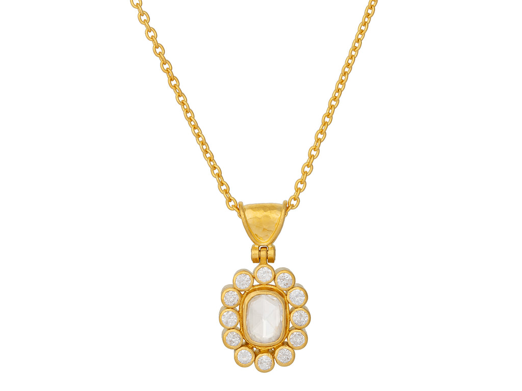 GURHAN, GURHAN Elements Gold Diamond Pendant Necklace, 7x6mm Center Oval in Cluster Frame