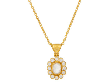 GURHAN, GURHAN Elements Gold Diamond Pendant Necklace, 7x6mm Center Oval in Cluster Frame