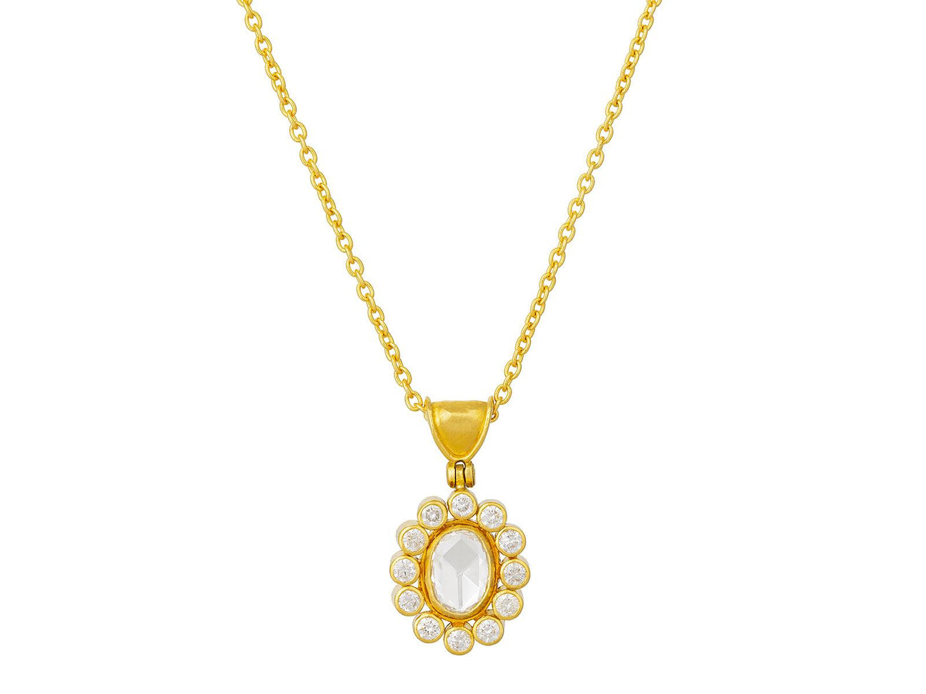 GURHAN, GURHAN Elements Gold Diamond Pendant Necklace, 8x6mm Oval set in Diamond Frame
