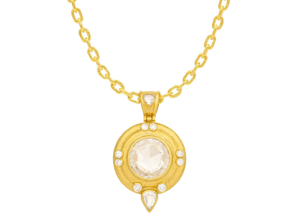 GURHAN, GURHAN Elements Gold Diamond Pendant Necklace, 20mm Round Rosecut set in Wide Frame