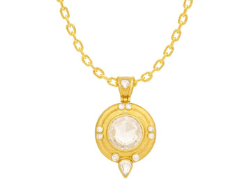 GURHAN, GURHAN Elements Gold Diamond Pendant Necklace, 20mm Round Rosecut set in Wide Frame