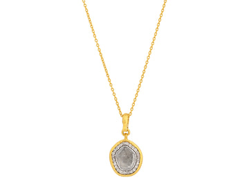 GURHAN, GURHAN Elements Gold Diamond Slice Pendant Necklace, Amorphous Slice set in Pave Frame