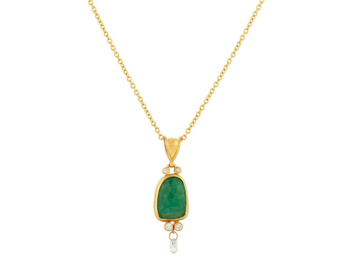 GURHAN, GURHAN Elements Gold Pendant Necklace, 14x10mm Amorphous, Emerald and Diamond
