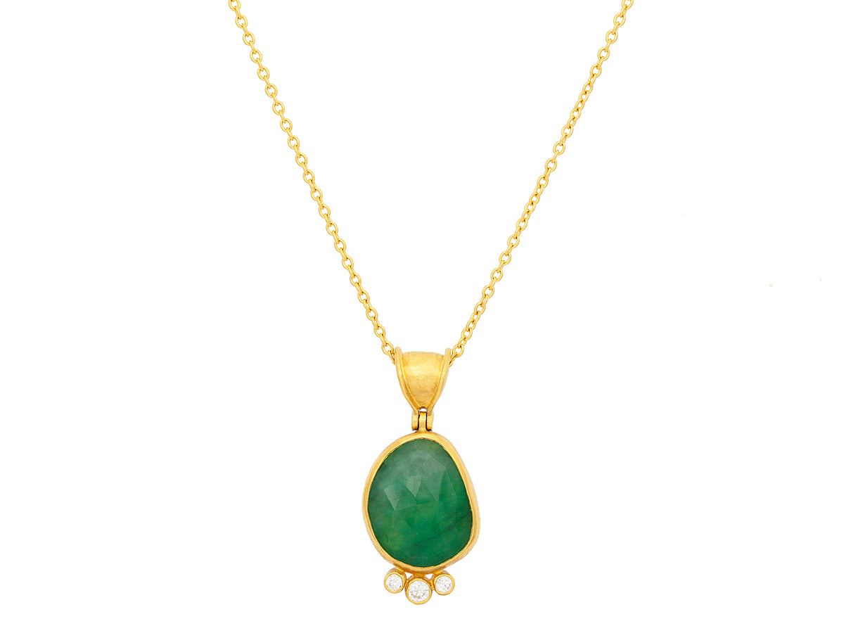 GURHAN, GURHAN Elements Gold Pendant Necklace, 18x14mm Amorphous Shape, Emerald and Diamond