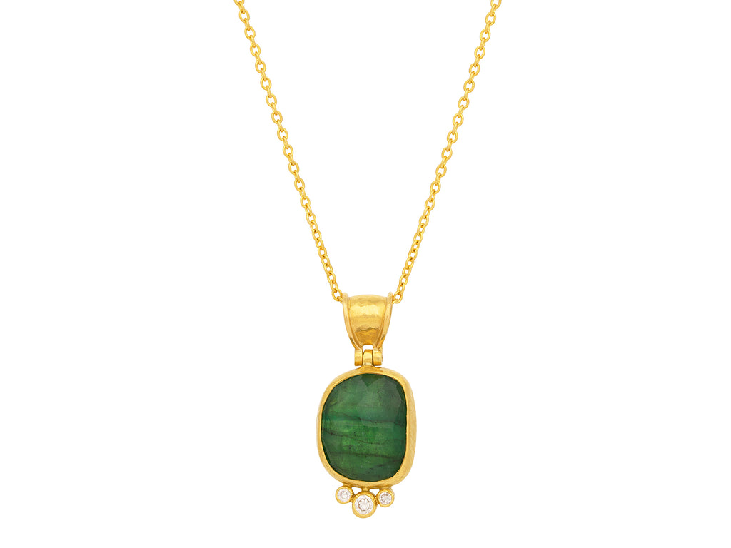 GURHAN, GURHAN Elements Gold Emerald Pendant Necklace, 16x13mm Amorphous Stone