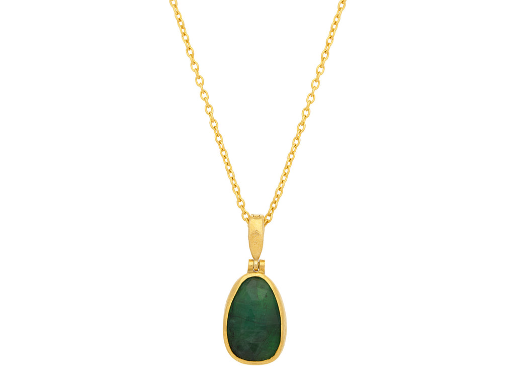 GURHAN, GURHAN Elements Gold Emerald Pendant Necklace, 16x11mm Amorphous Stone