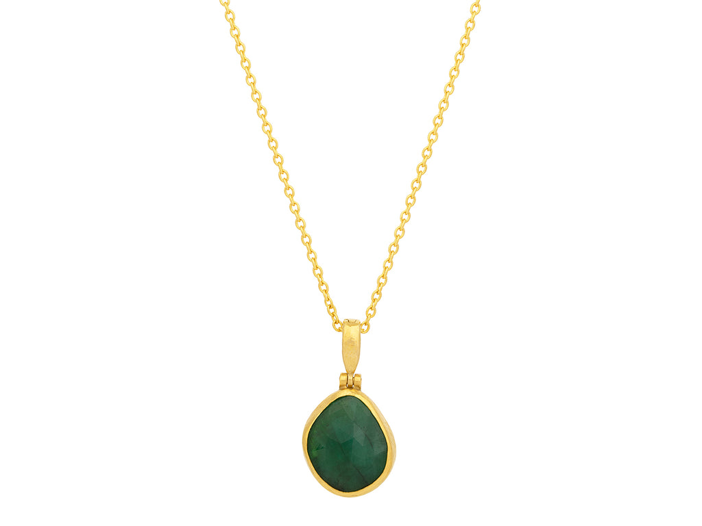 GURHAN, GURHAN Elements Gold Emerald Pendant Necklace, 16x14mm Amorphous Stone