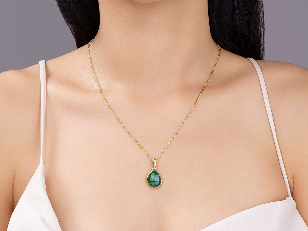 GURHAN, GURHAN Elements Gold Emerald Pendant Necklace, 16x14mm Amorphous Stone