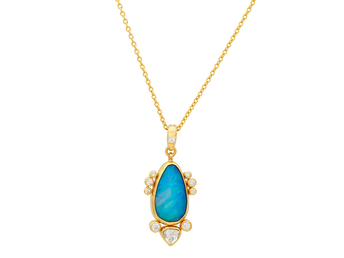 GURHAN, GURHAN Elements Gold Pendant Necklace, 20x11mm Amorphous, with Opal and Diamond
